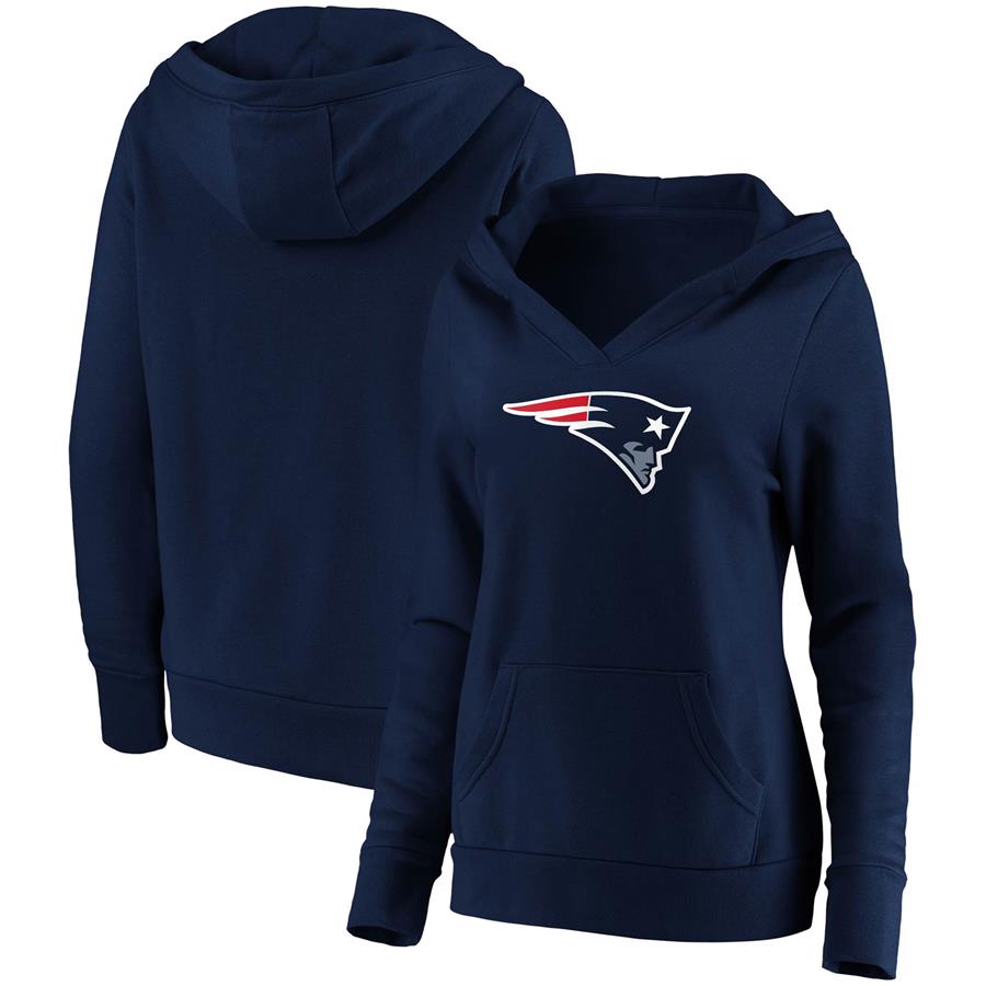 New England Patriots Fanatics Branded Women's Primary Team Logo V-Neck Pullover Hoodie - Navy