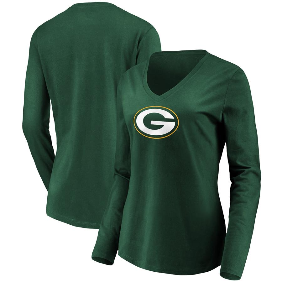 Green Bay Packers Fanatics Branded Women's Primary Logo Long Sleeve V-Neck T-Shirt - Green