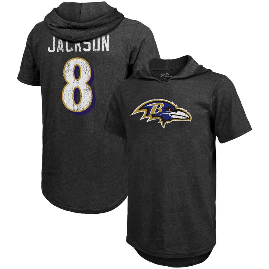 Lamar Jackson Baltimore Ravens Fanatics Branded Player Name & Number Tri-Blend Hoodie T-Shirt - Black