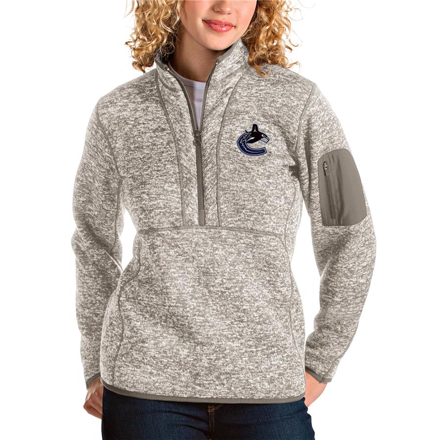 Vancouver Canucks Antigua Women's Fortune Half-Zip Pullover Jacket - Oatmeal