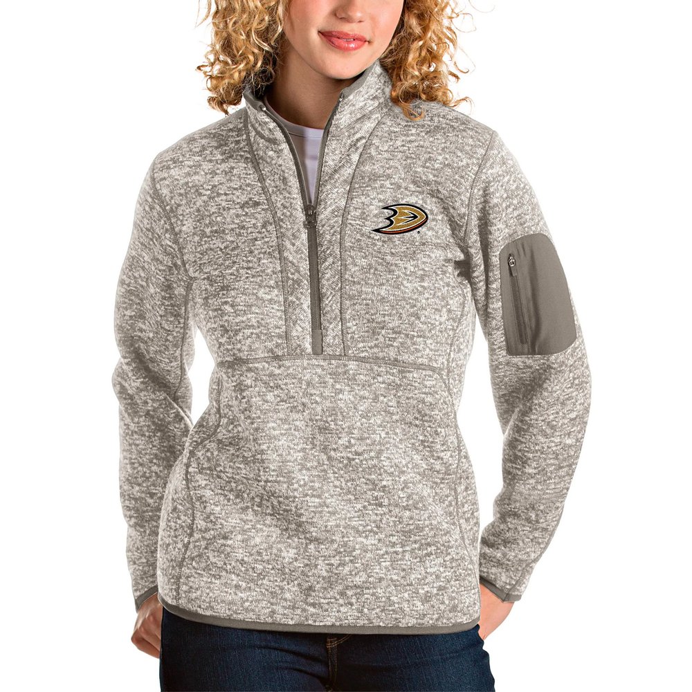 Anaheim Ducks Antigua Women's Fortune Half-Zip Pullover Jacket - Oatmeal