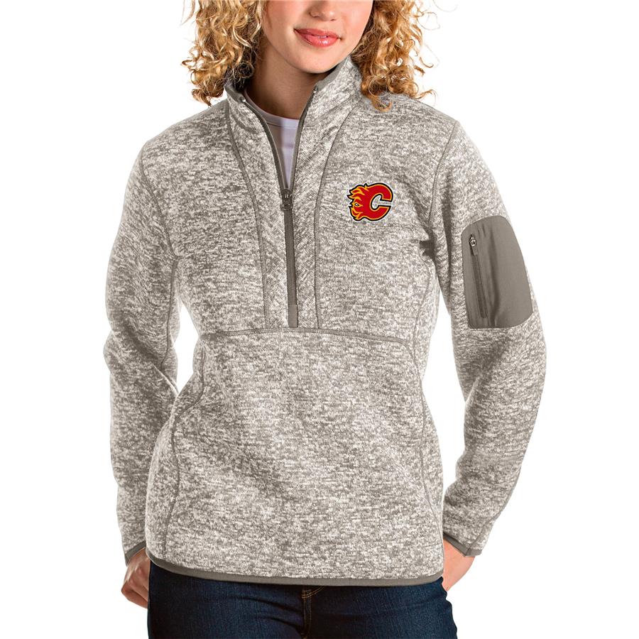 Calgary Flames Antigua Women's Fortune Half-Zip Pullover Jacket - Oatmeal