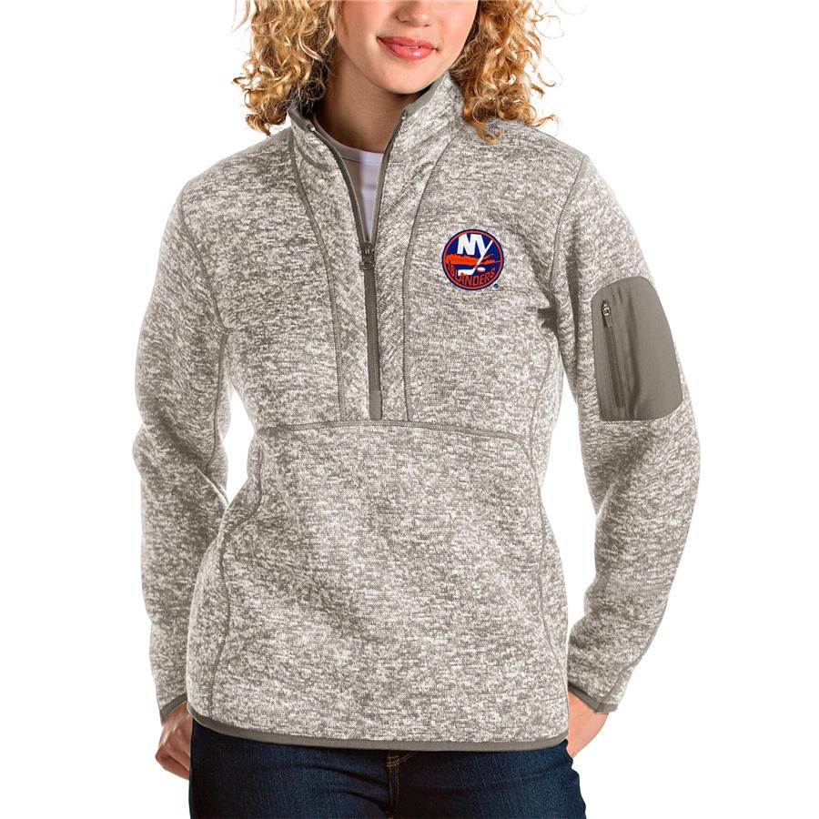 New York Islanders Antigua Women's Fortune Half-Zip Pullover Jacket - Oatmeal