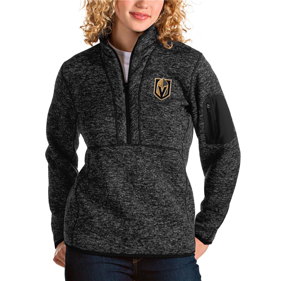 Vegas Golden Knights Antigua Women's Fortune Half-Zip Pullover Jacket - Heathered Black