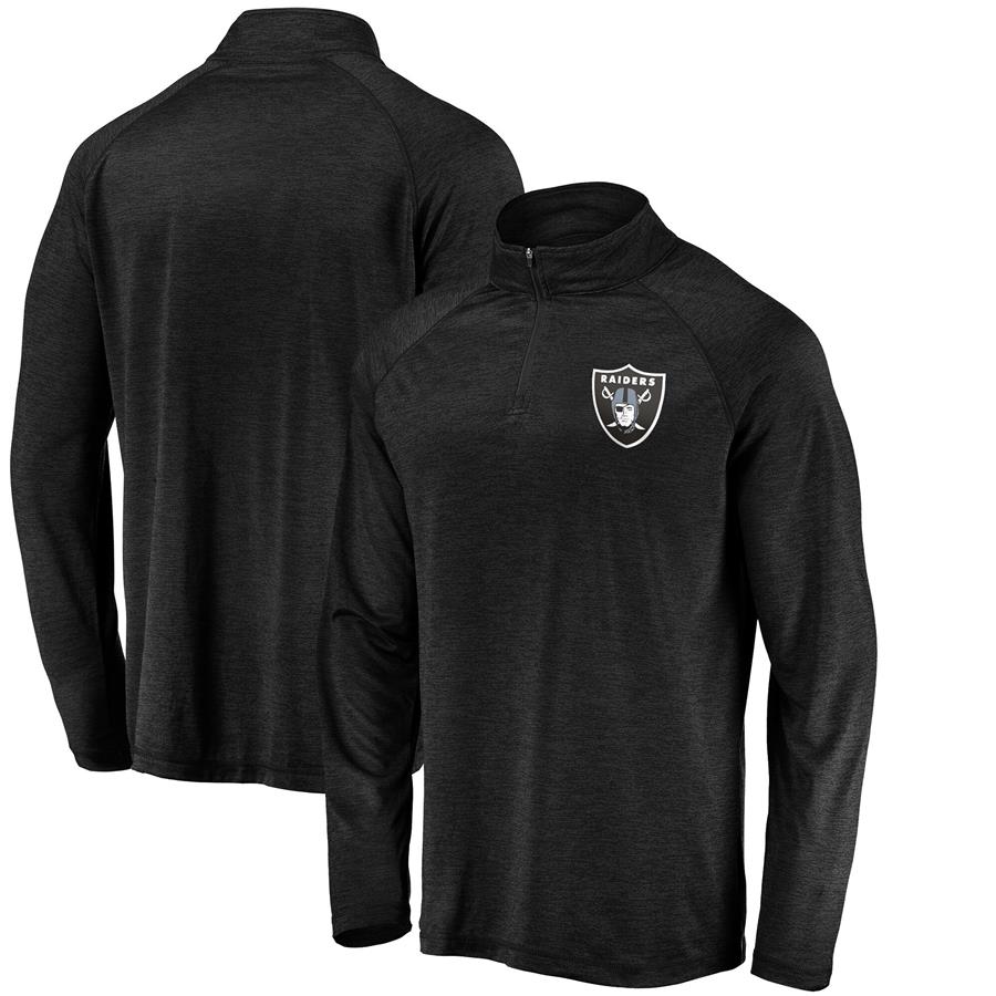 Las Vegas Raiders Fanatics Branded Striated Primary Logo Raglan Quarter-Zip Pullover Jacket - Black