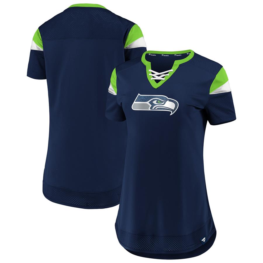 Seattle Seahawks Fanatics Branded Women's Draft Me Lace-Up T-Shirt - College Navy
