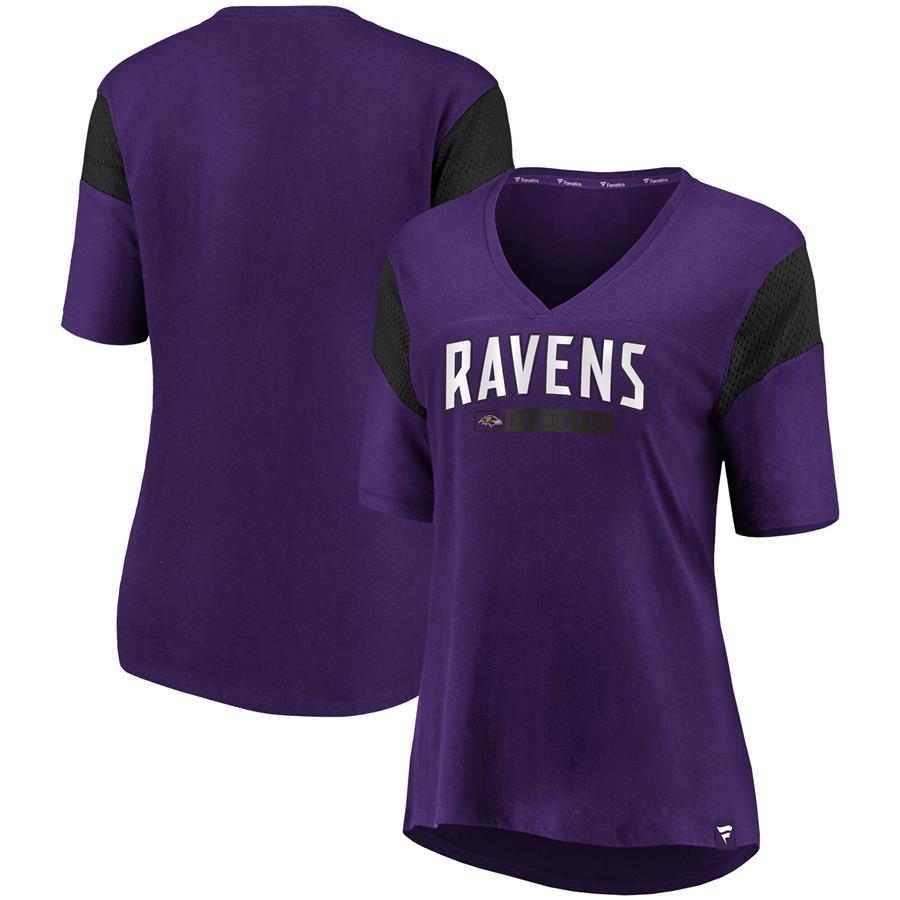 Baltimore Ravens Fanatics Branded Women's Iconic Mesh Piecing V-Neck T-Shirt - Purple