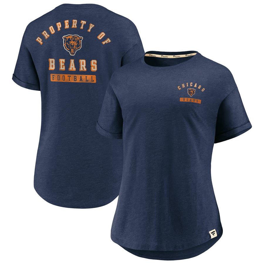 Chicago Bears Fanatics Branded Women's True Classics Tacked T-Shirt - Heathered Navy