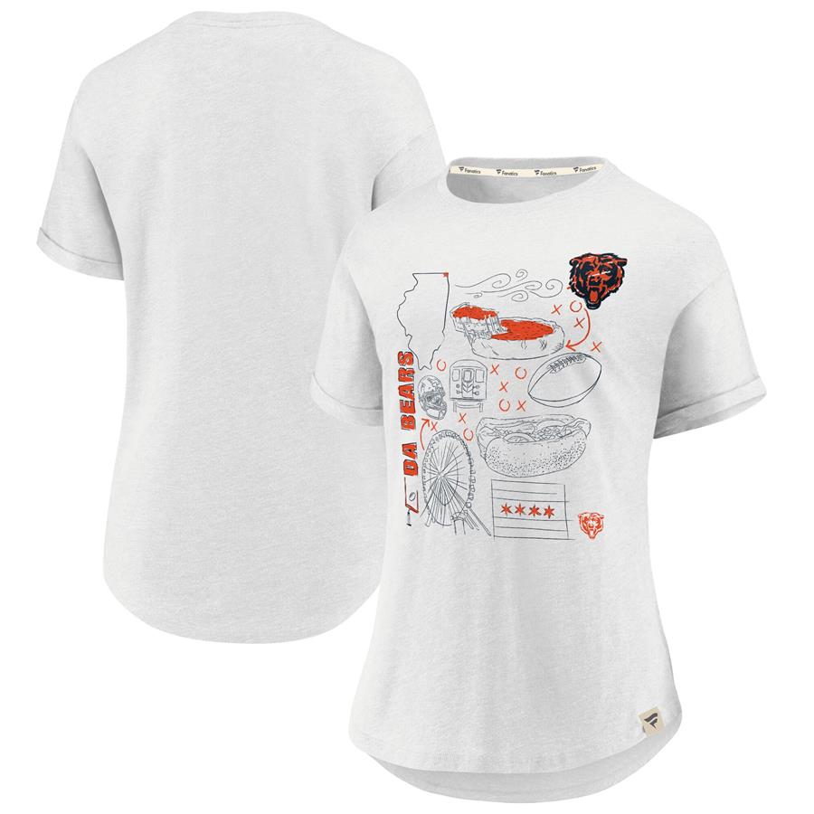 Chicago Bears Fanatics Branded Women's True Classics Hometown Tacked T-Shirt - Heathered White