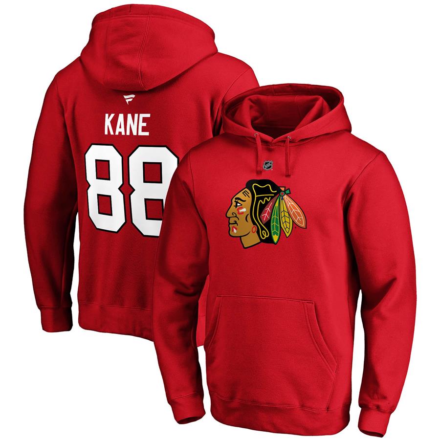 Patrick Kane Chicago Blackhawks Fanatics Branded Authentic Stack Player Name & Number Pullover Hoodie - Red