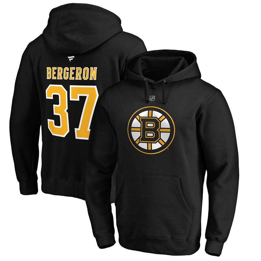 Patrice Bergeron Boston Bruins Fanatics Branded Authentic Stack Player Name & Number Pullover Hoodie - Black