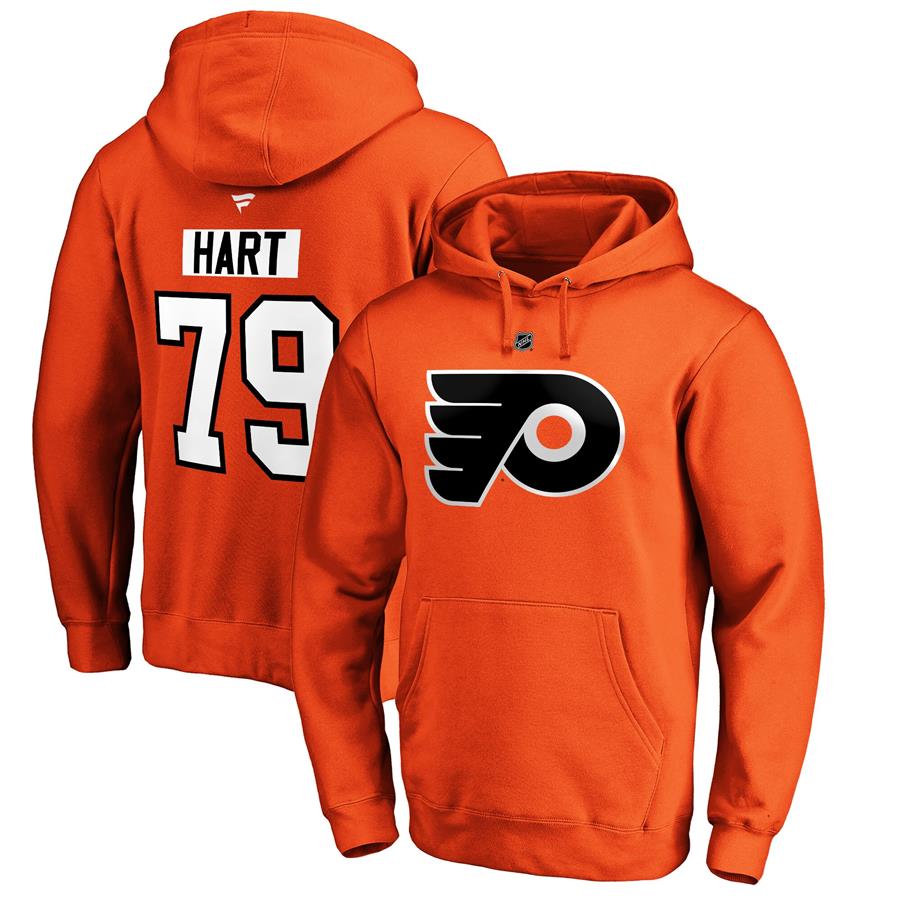 Carter Hart Philadelphia Flyers Fanatics Branded Authentic Stack Player Name & Number Pullover Hoodie - Orange