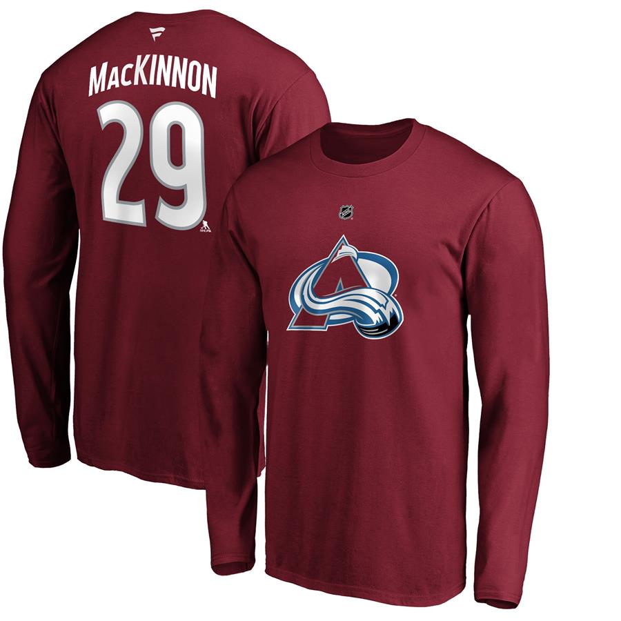 Nathan MacKinnon Colorado Avalanche Fanatics Branded Authentic Stack Name & Number Long Sleeve T-Shirt - Burgundy