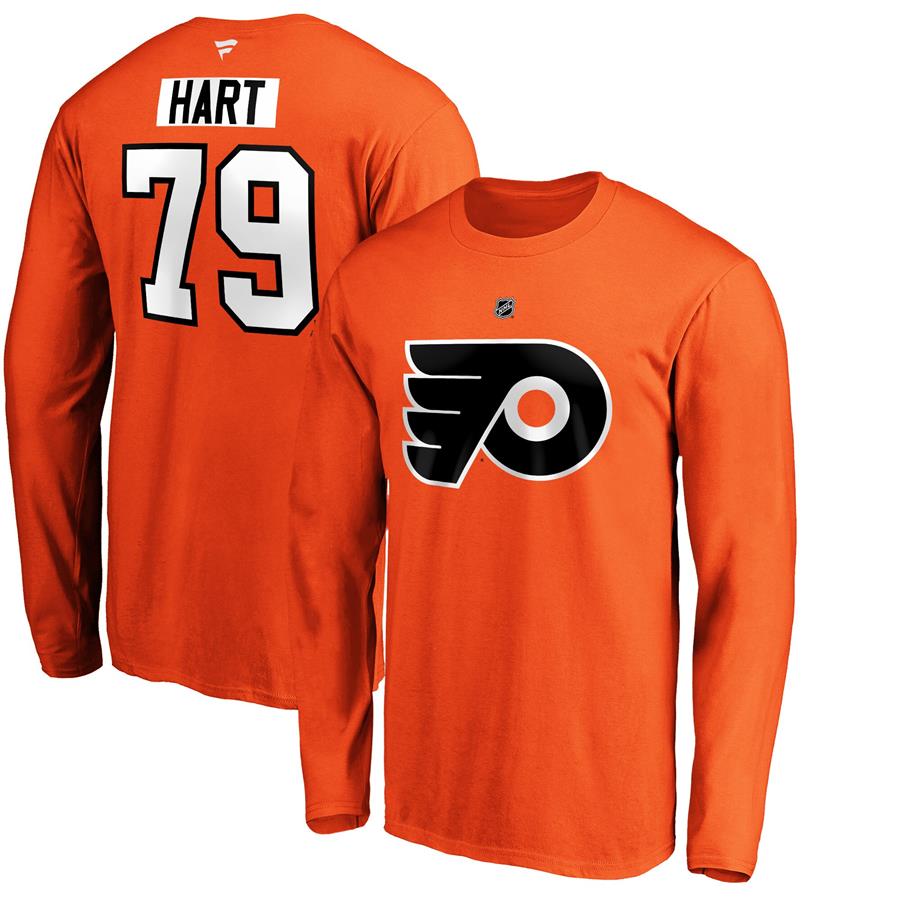 Carter Hart Philadelphia Flyers Fanatics Branded Authentic Stack Name & Number Long Sleeve T-Shirt - Orange