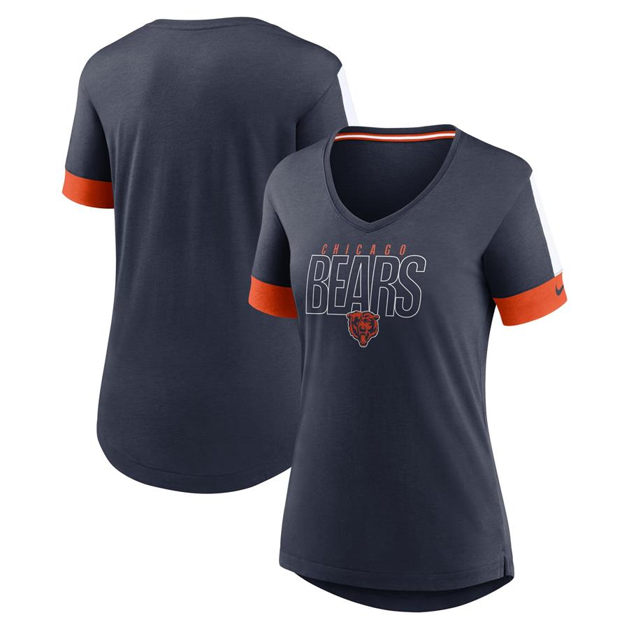Chicago Bears Nike Women's Outline Fashion Performance Tri-Blend V-Neck T-Shirt - Navy