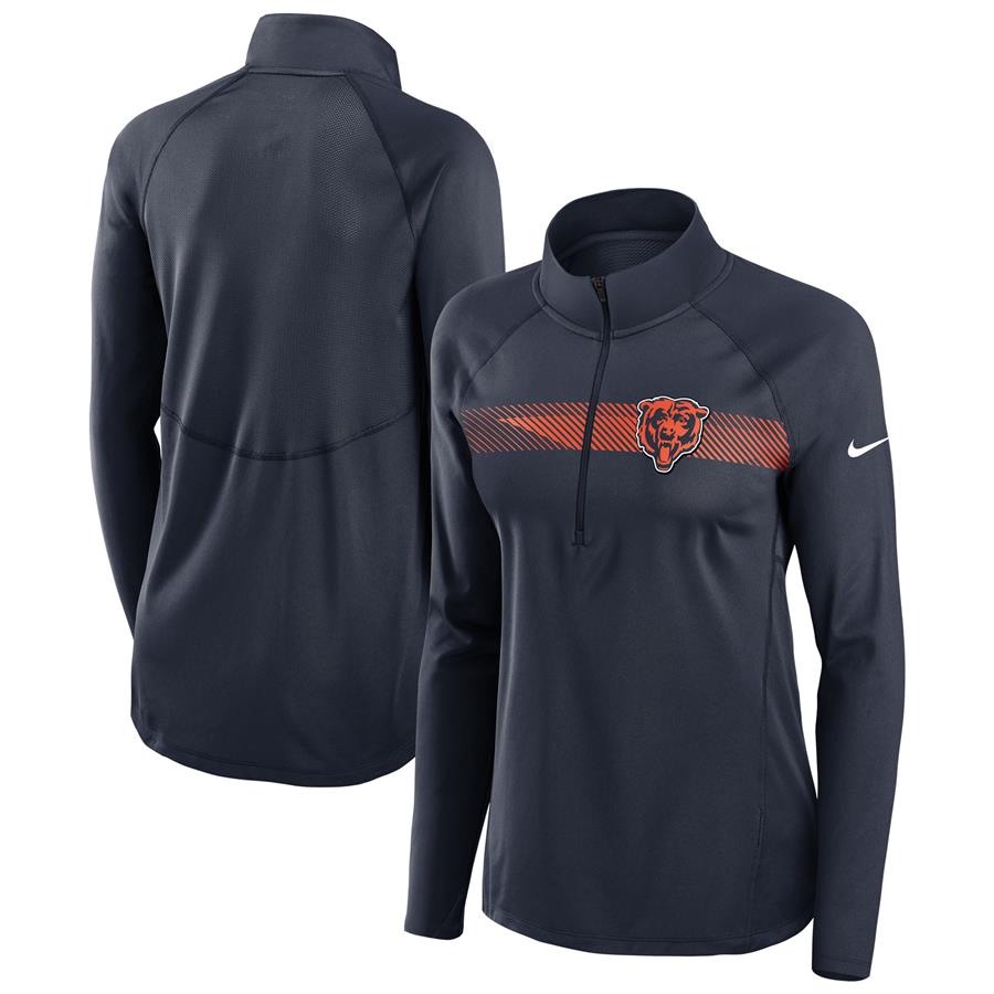 Chicago Bears Nike Women's Logo Element Half-Zip Raglan Performance Pullover Jacket - Navy