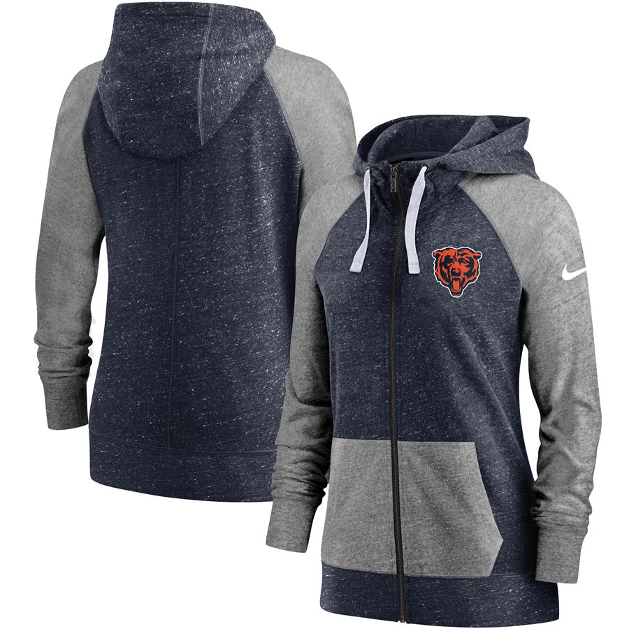 Chicago Bears Nike Women's Gym Vintage Full-Zip Hoodie - Heathered Navy
