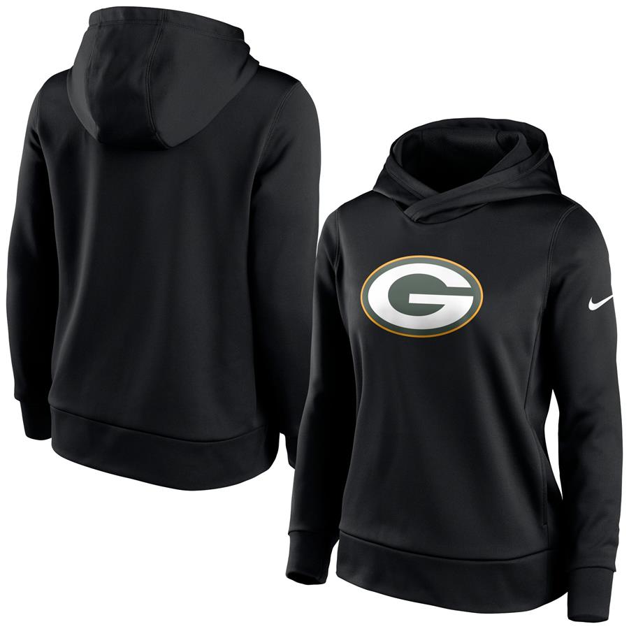 Green Bay Packers Nike Women's Performance Pullover Hoodie - Black