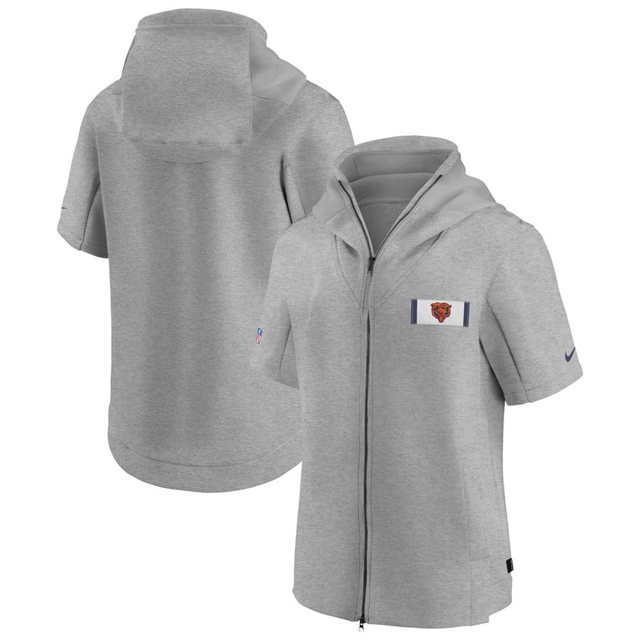 Chicago Bears Nike Sideline Showout Short Sleeve Full-Zip Hoodie Jacket - Heathered Gray
