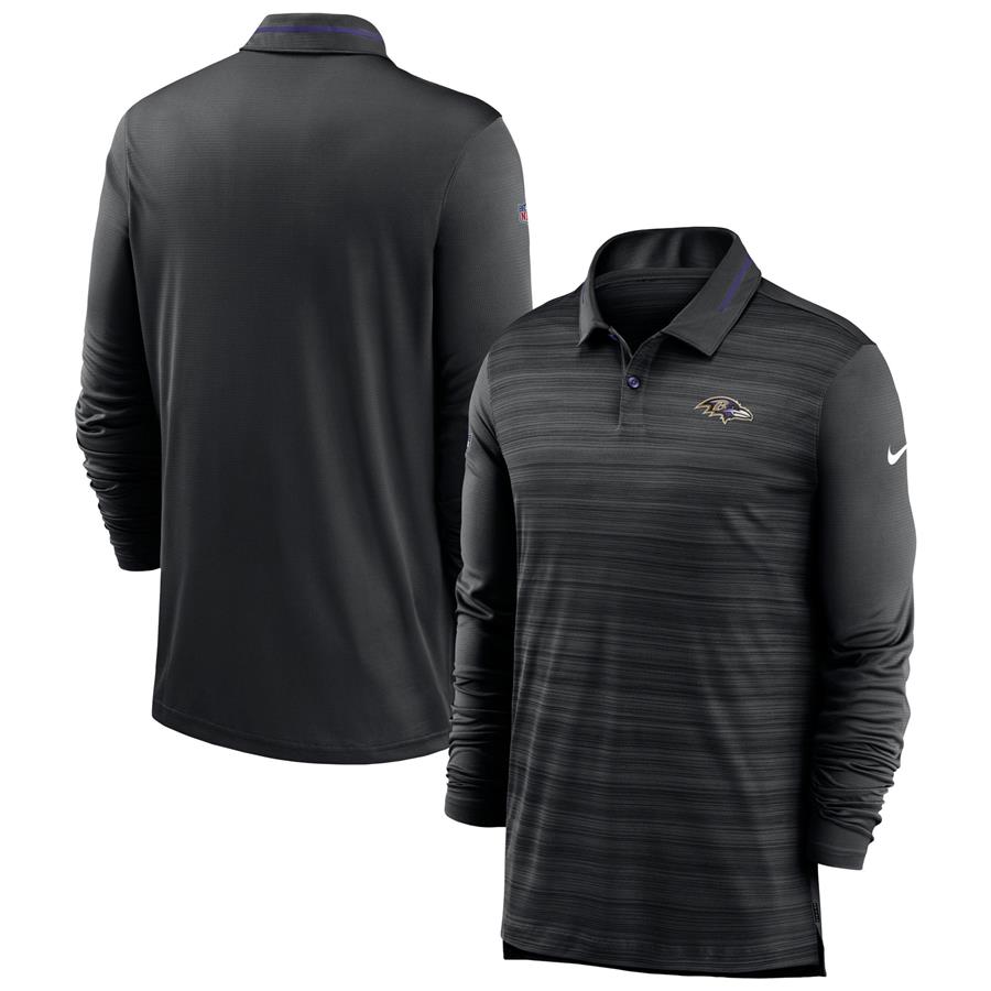 Baltimore Ravens Nike Sideline Performance Long Sleeve Polo - Heathered Black