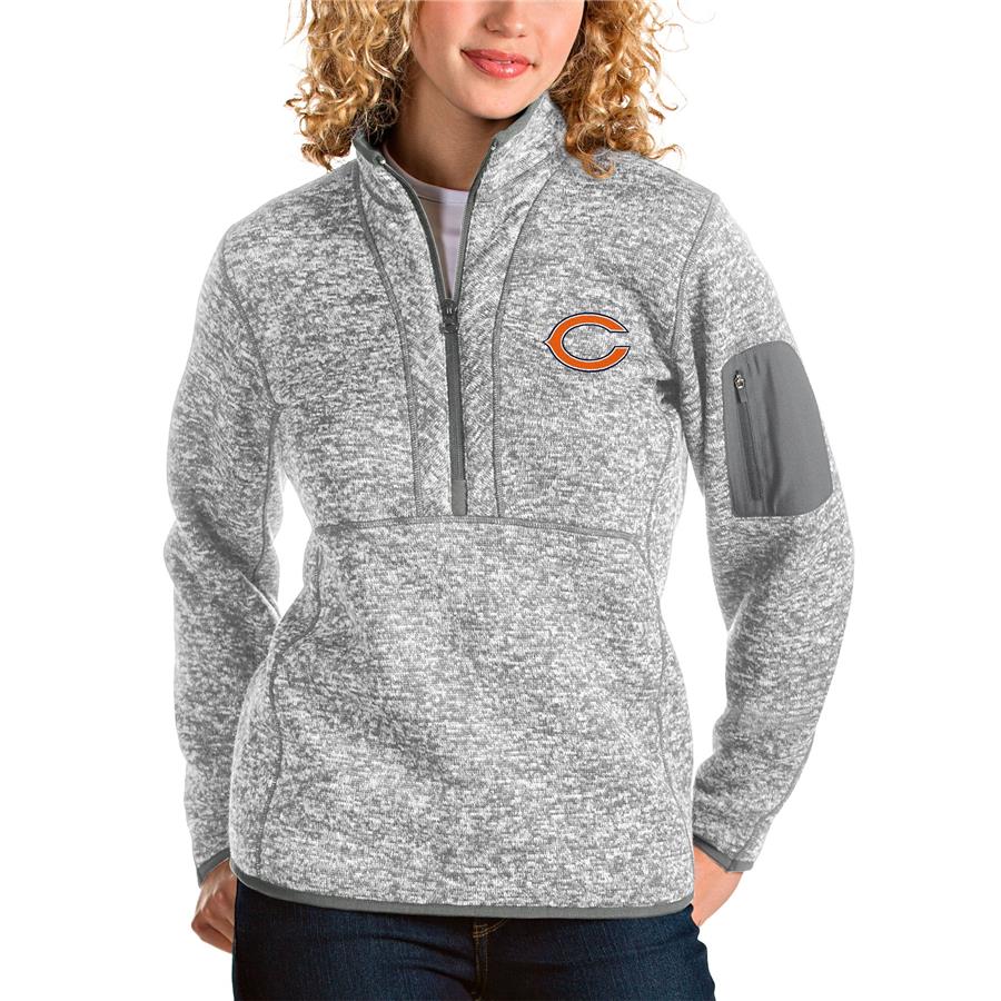 Chicago Bears Antigua Women's Fortune Half-Zip Pullover Jacket - Gray