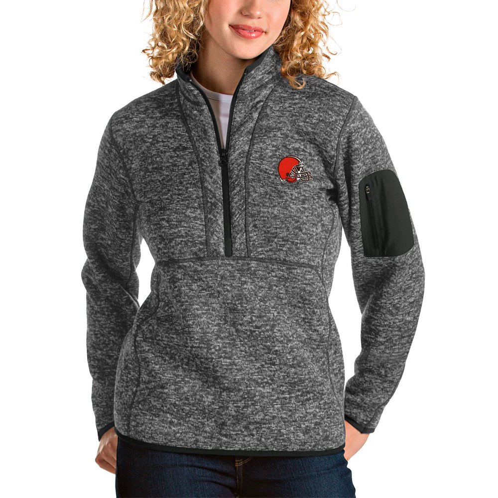 Cleveland Browns Antigua Women's Fortune Half-Zip Pullover Jacket - Charcoal