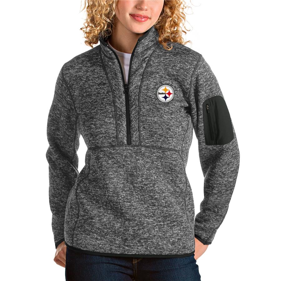 Pittsburgh Steelers Antigua Women's Fortune Half-Zip Pullover Jacket - Charcoal