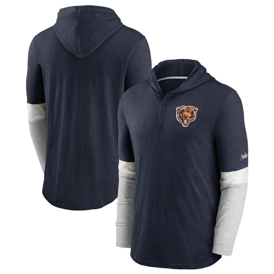 Chicago Bears Fan Gear Throwback Mascot Henley Long Sleeve Hoodie T-Shirt - Navy