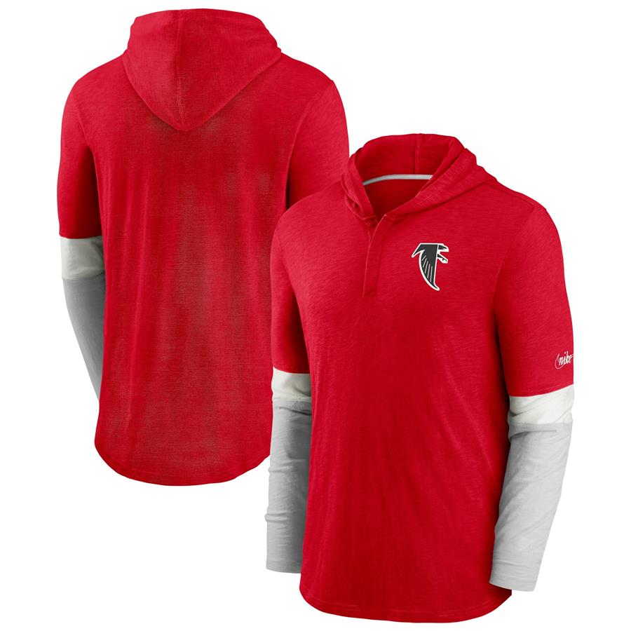Atlanta Falcons Fan Gear Throwback Mascot Henley Long Sleeve Hoodie T-Shirt - Red