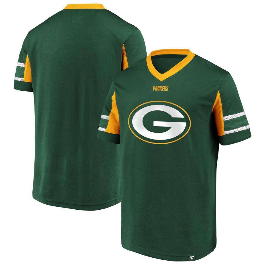 Green Bay Packers Fanatics Branded Iconic Hashmark Logo V-Neck T-Shirt - Green