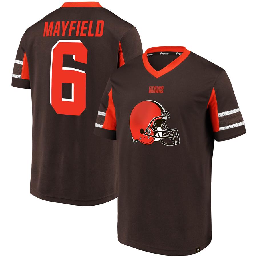 Baker Mayfield Cleveland Browns Fanatics Branded Hashmark Player Name & Number V-Neck Top - Brown