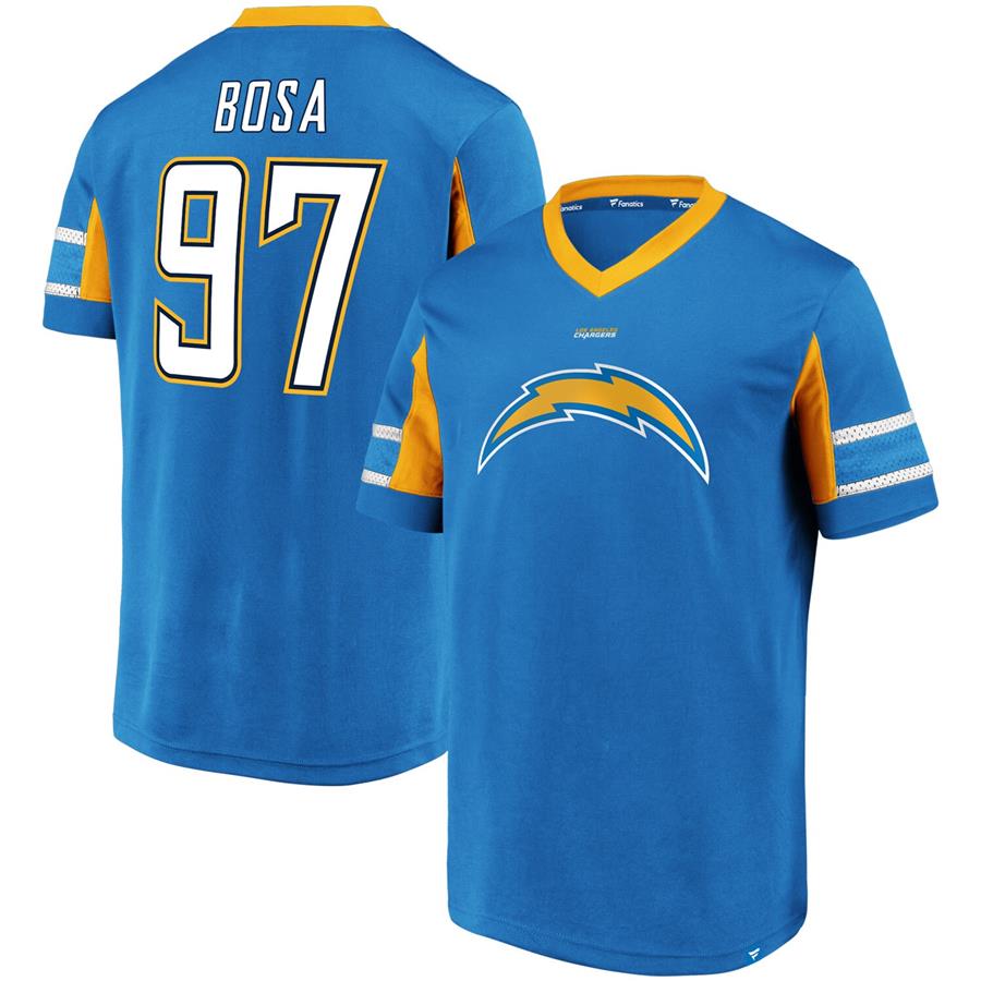 Футболка с V-вырезом Joey Bosa Los Angeles Chargers Fanatics Branded Hashmark Player Name & Number (голубой)