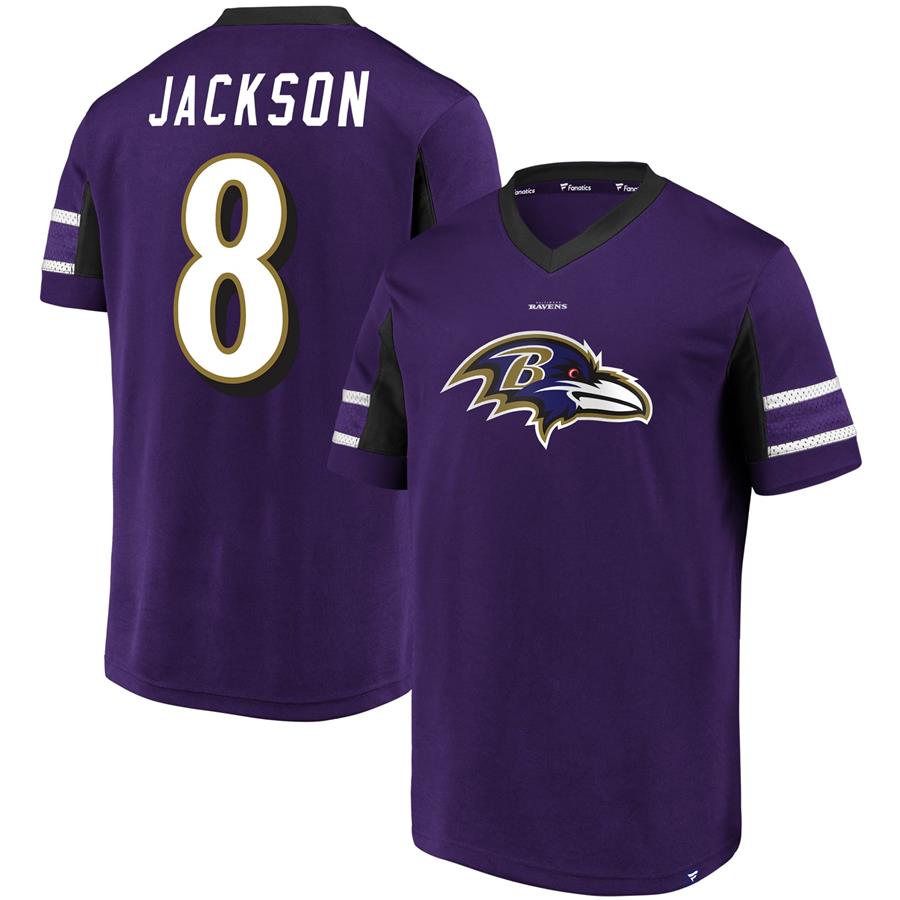 Lamar Jackson Baltimore Ravens Fanatics Branded Hashmark Player Name & Number V-Neck Top - Purple