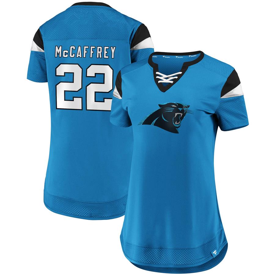 Christian McCaffrey Carolina Panthers Fanatics Branded Women's Athena Name & Number Fashion Top - Blue