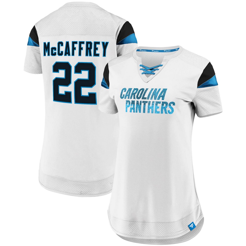 Christian McCaffrey Carolina Panthers Fanatics Branded Women's Athena Name & Number Fashion Top - White