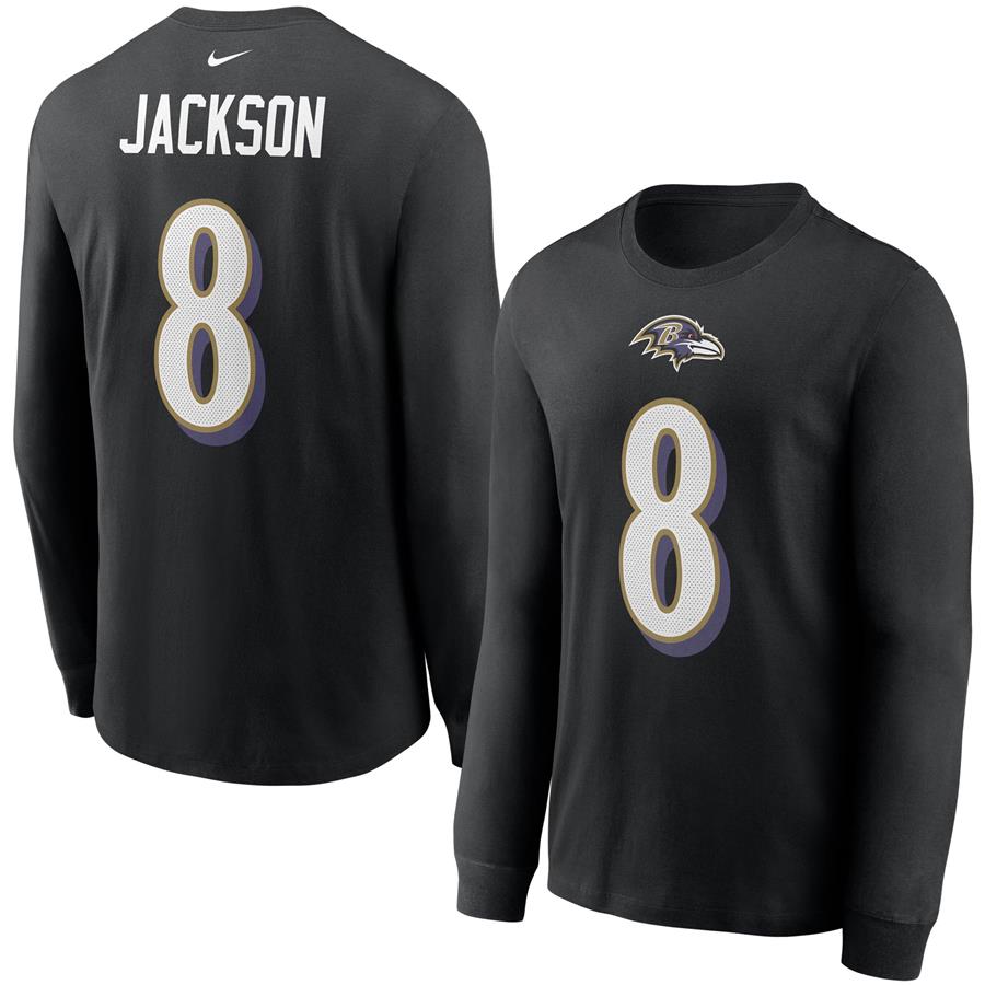 Lamar Jackson Baltimore Ravens Nike Player Name & Number Long Sleeve T-Shirt - Black