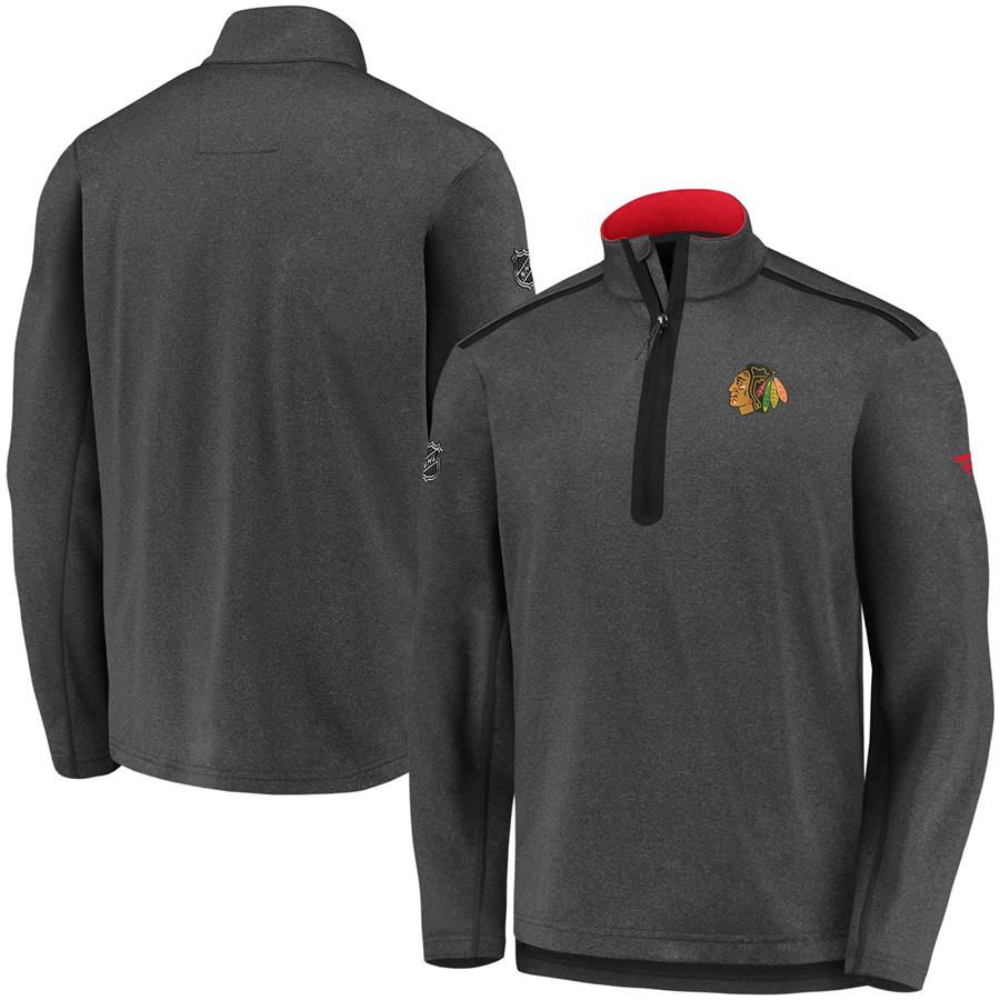 Chicago Blackhawks Fanatics Branded Authentic Pro Travel & Training Quarter-Zip Jacket - Heathered Charcoal