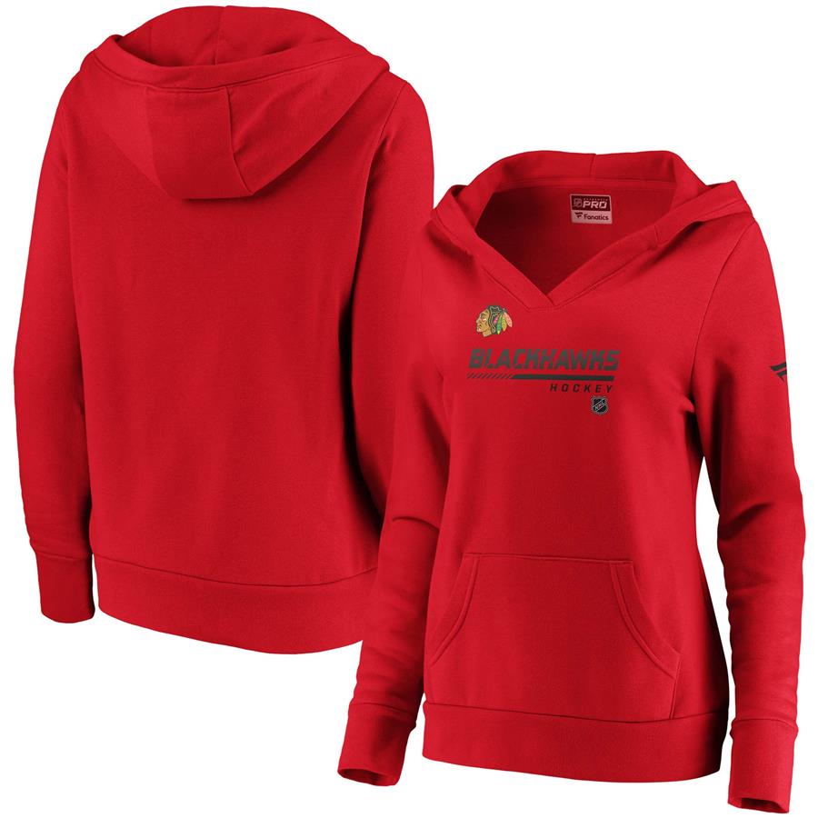 Chicago Blackhawks Fanatics Branded Women's Authentic Pro Core Collection Prime V-Neck Pullover Hoodie - Red