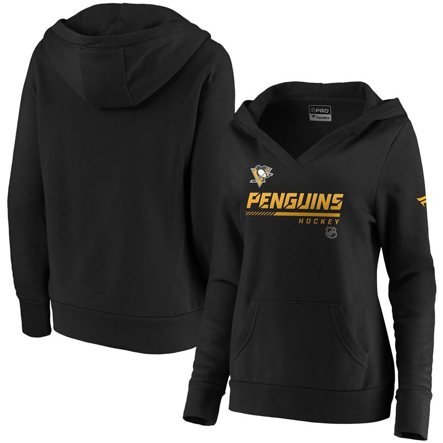 Pittsburgh Penguins Fanatics Branded Women's Authentic Pro Core Collection Prime V-Neck Pullover Hoodie - Black