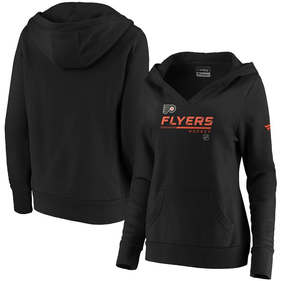 Philadelphia Flyers Fanatics Branded Women's Authentic Pro Core Collection Prime V-Neck Pullover Hoodie - Black