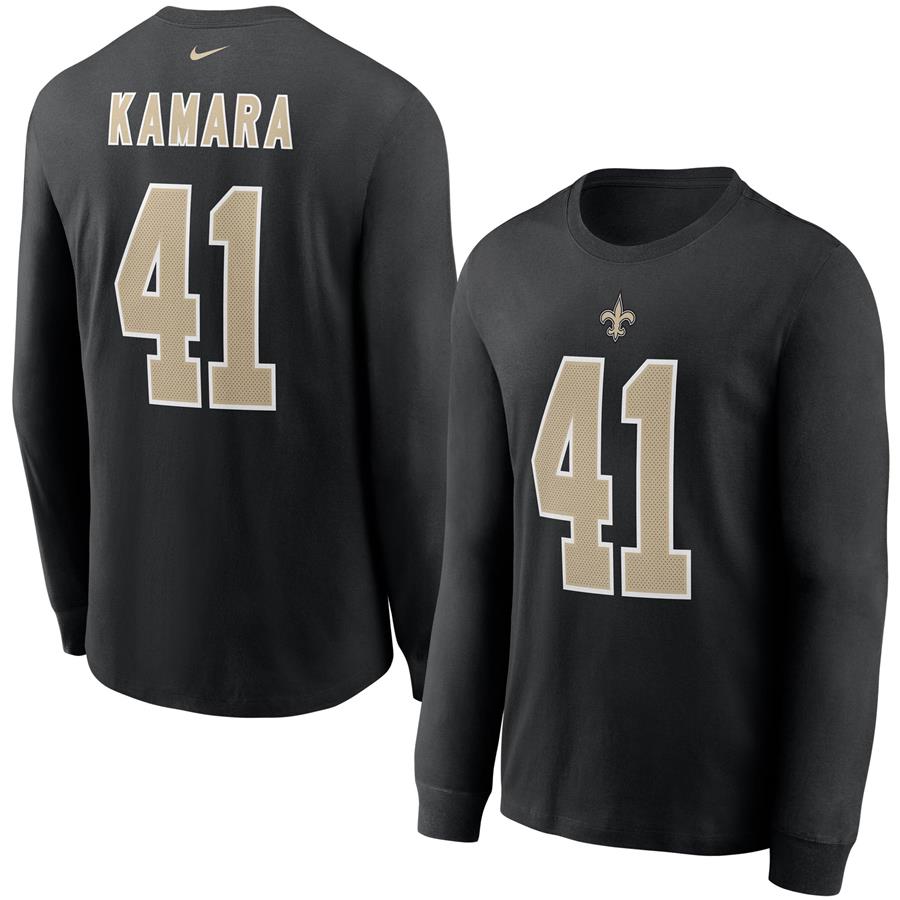 Alvin Kamara New Orleans Saints Nike Player Name & Number Long Sleeve T-Shirt - Black