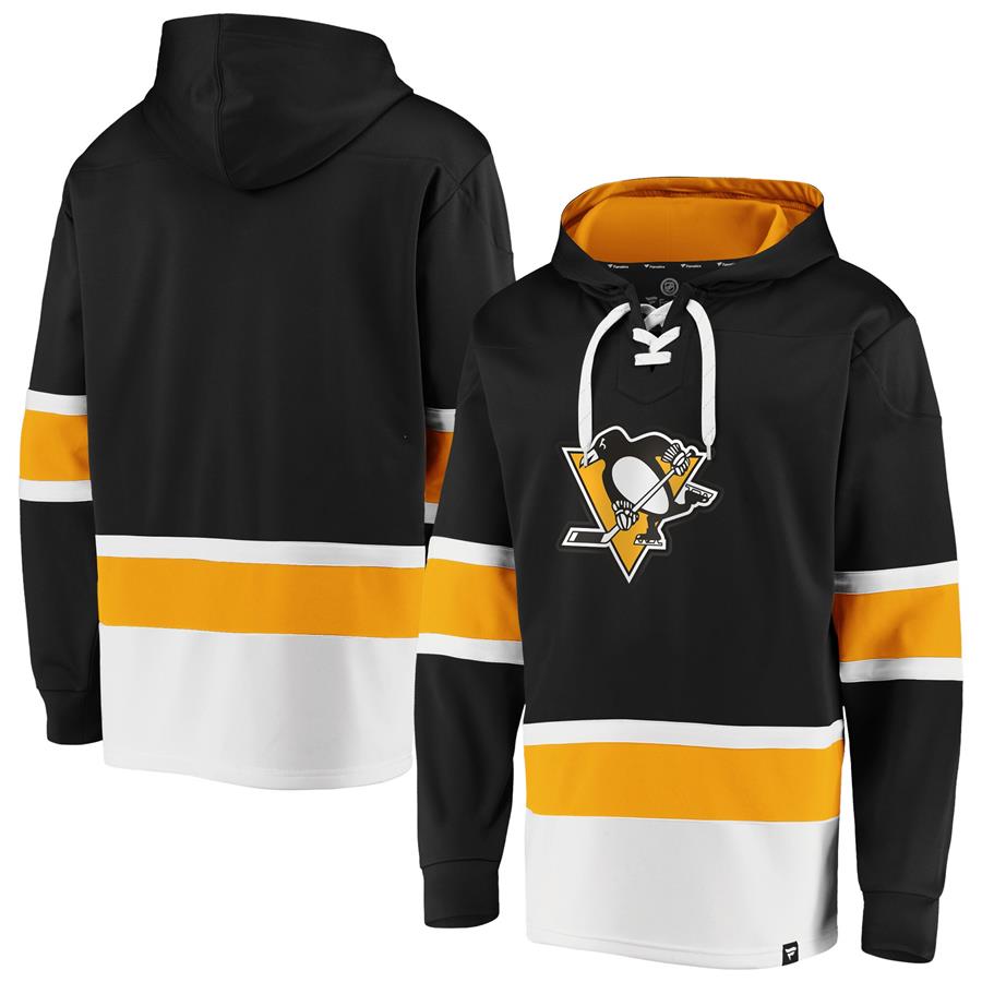 Pittsburgh Penguins Fanatics Branded Iconic Power Play Lace-Up Pullover Hoodie - Black