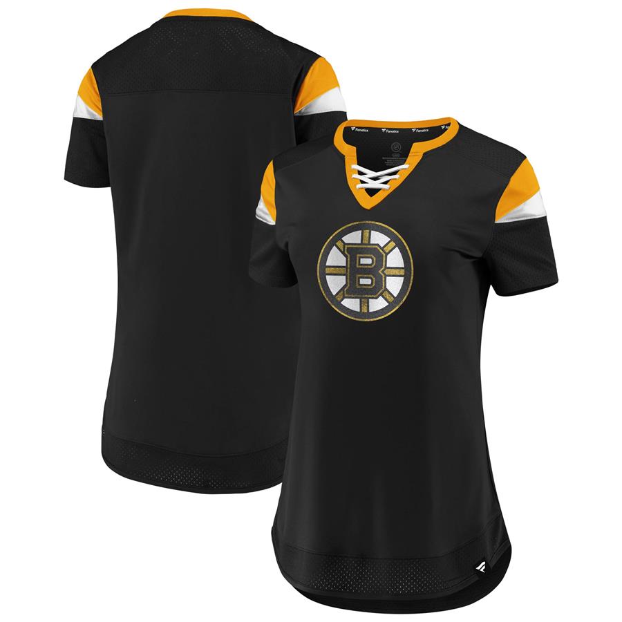 Boston Bruins Fanatics Branded Women's Iconic Athena Lace-Up V-Neck T-Shirt - Black
