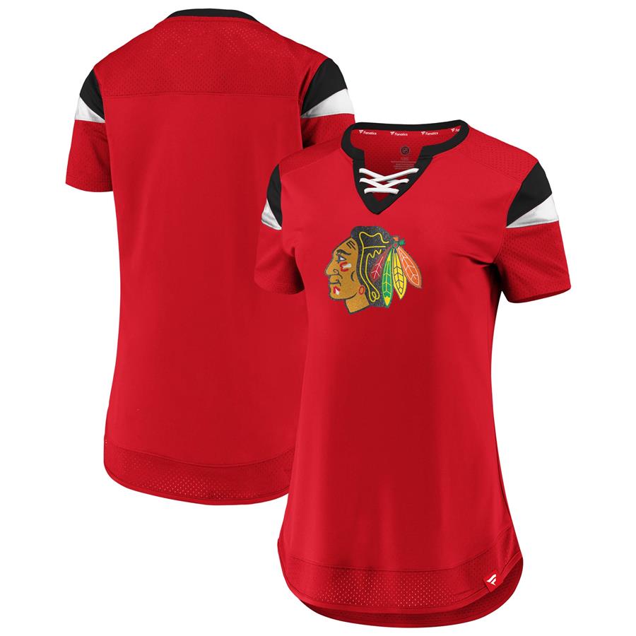 Chicago Blackhawks Fanatics Branded Women's Iconic Athena Lace-Up V-Neck T-Shirt - Red