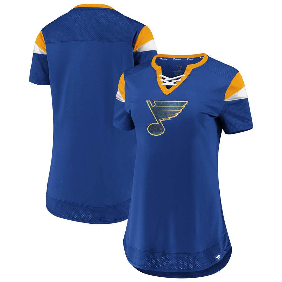 St. Louis Blues Fanatics Branded Women's Iconic Athena Lace-Up V-Neck T-Shirt - Blue