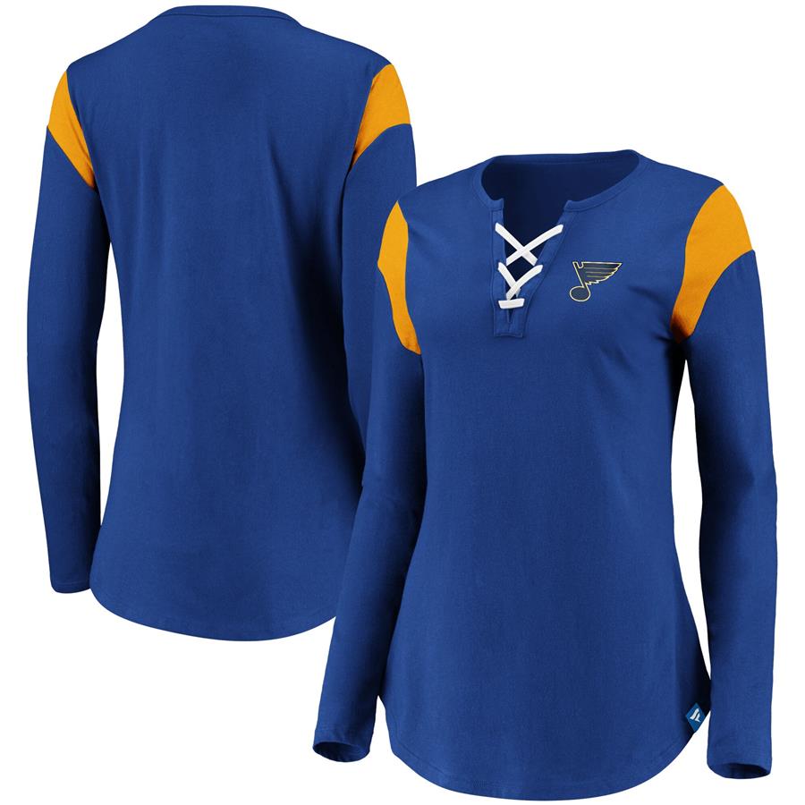 St. Louis Blues Fanatics Branded Women's Iconic Long Sleeve Lace-Up V-Neck T-Shirt - Blue