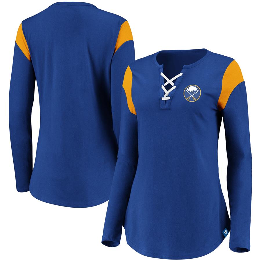Buffalo Sabres Fanatics Branded Women's Iconic Long Sleeve Lace-Up V-Neck T-Shirt - Royal
