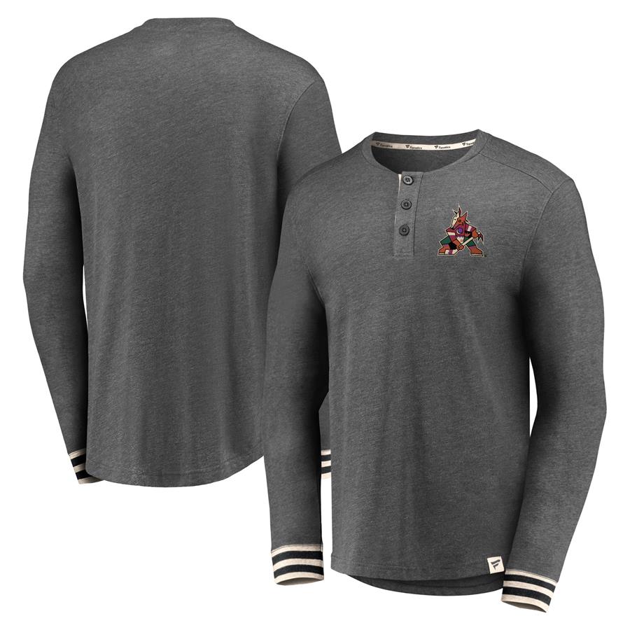 Arizona Coyotes Fanatics Branded True Classics Henley Long Sleeve T-Shirt - Heathered Charcoal