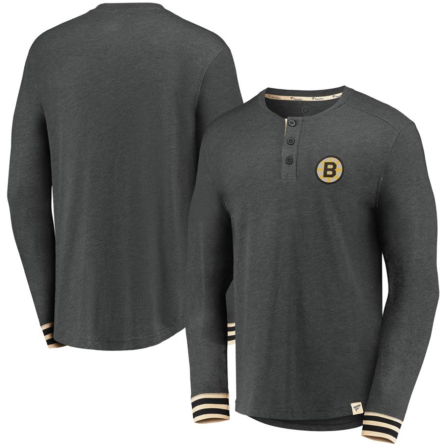Boston Bruins Fanatics Branded True Classics Henley Long Sleeve T-Shirt - Heathered Charcoal