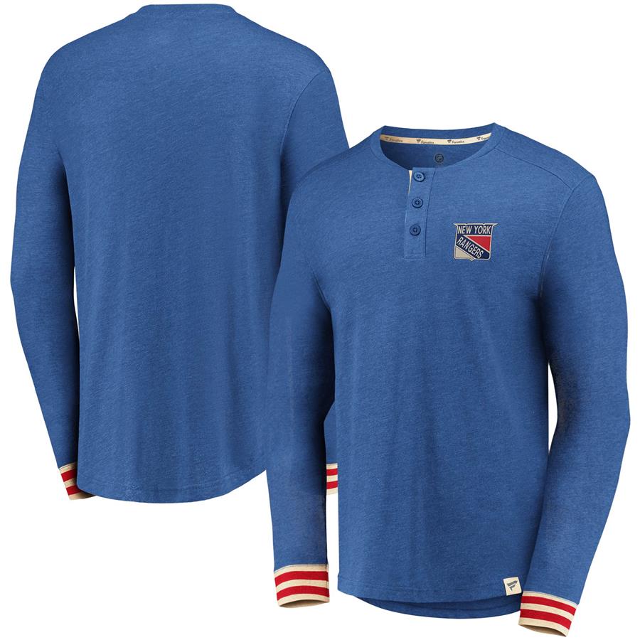 New York Rangers Fanatics Branded True Classics Henley Long Sleeve T-Shirt - Heathered Blue